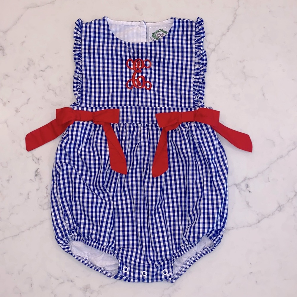 EUC Cecil and Lou “E” Girl’s Red White and Blue Gingham Ruffle Bubble (3T)